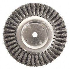 Weiler - 8" OD, 5/8" Arbor Hole, Knotted Stainless Steel Wheel Brush - 5/8" Face Width, 1-5/8" Trim Length, 0.0118" Filament Diam, 6,000 RPM - Exact Industrial Supply