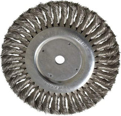 Weiler - 8" OD, 5/8" Arbor Hole, Knotted Stainless Steel Wheel Brush - 5/8" Face Width, 1-5/8" Trim Length, 0.016" Filament Diam, 6,000 RPM - Exact Industrial Supply