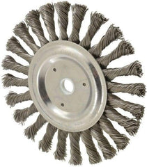 Weiler - 6" OD, 5/8" Arbor Hole, Knotted Steel Wheel Brush - 3/8" Face Width, 1-3/8" Trim Length, 0.023" Filament Diam, 9,000 RPM - Exact Industrial Supply
