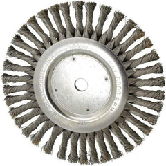 Weiler - 8" OD, 5/8" Arbor Hole, Knotted Steel Wheel Brush - 1/2" Face Width, 1-5/8" Trim Length, 0.023" Filament Diam, 6,000 RPM - Exact Industrial Supply