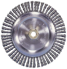 Weiler - 10" OD, 1-1/4" Arbor Hole, Knotted Steel Wheel Brush - 3/4" Face Width, 1-3/4" Trim Length, 0.014" Filament Diam, 4,500 RPM - Exact Industrial Supply