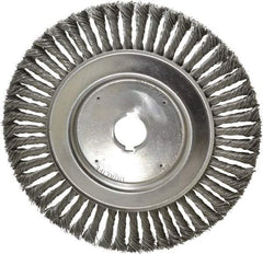 Weiler - 10" OD, 1-1/4" Arbor Hole, Knotted Steel Wheel Brush - 1/2" Face Width, 1-3/4" Trim Length, 0.023" Filament Diam, 4,500 RPM - Exact Industrial Supply