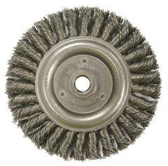 Weiler - 6" OD, 5/8-11 Arbor Hole, Knotted Steel Wheel Brush - 1/2" Face Width, 1-1/4" Trim Length, 0.023" Filament Diam, 12,500 RPM - Exact Industrial Supply