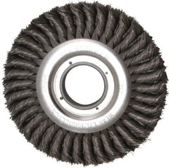 Weiler - 8" OD, 2" Arbor Hole, Knotted Steel Wheel Brush - 1" Face Width, 1-5/8" Trim Length, 0.016" Filament Diam, 6,000 RPM - Exact Industrial Supply