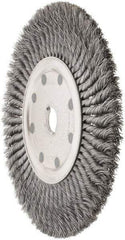 Weiler - 12" OD, 1-1/4" Arbor Hole, Knotted Steel Wheel Brush - 5/8" Face Width, 2-1/4" Trim Length, 0.02" Filament Diam, 4,500 RPM - Exact Industrial Supply