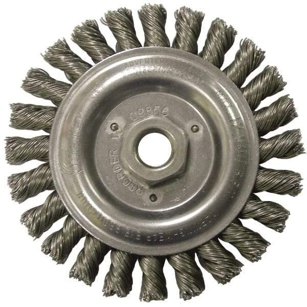 Weiler - 5" OD, 5/8-11 Arbor Hole, Knotted Steel Wheel Brush - 1/2" Face Width, 7/8" Trim Length, 0.023" Filament Diam, 12,500 RPM - Exact Industrial Supply