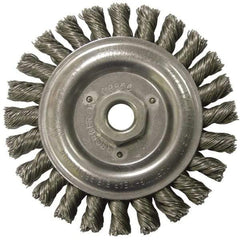 Weiler - 5" OD, 5/8-11 Arbor Hole, Knotted Steel Wheel Brush - 1/2" Face Width, 7/8" Trim Length, 0.023" Filament Diam, 12,500 RPM - Exact Industrial Supply