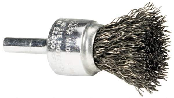 Weiler - 1/2" Brush Diam, Crimped, End Brush - 1/4" Diam Steel Shank, 25,000 Max RPM - Exact Industrial Supply