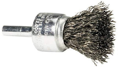Weiler - 1/2" Brush Diam, Crimped, End Brush - 1/4" Diam Steel Shank, 25,000 Max RPM - Exact Industrial Supply