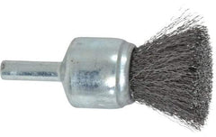Weiler - 3/4" Brush Diam, Crimped, End Brush - 1/4" Diam Steel Shank, 22,000 Max RPM - Exact Industrial Supply
