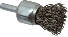 Weiler - 3/4" Brush Diam, Crimped, End Brush - 1/4" Diam Steel Shank, 22,000 Max RPM - Exact Industrial Supply