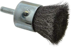 Weiler - 1" Brush Diam, Crimped, End Brush - 1/4" Diam Steel Shank, 22,000 Max RPM - Exact Industrial Supply