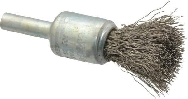 Weiler - 1/2" Brush Diam, Crimped, End Brush - 1/4" Diam Steel Shank, 25,000 Max RPM - Exact Industrial Supply