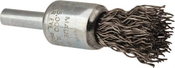 Weiler - 1/2" Brush Diam, Crimped, End Brush - 1/4" Diam Steel Shank, 25,000 Max RPM - Exact Industrial Supply