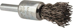 Weiler - 1/2" Brush Diam, Crimped, End Brush - 1/4" Diam Steel Shank, 25,000 Max RPM - Exact Industrial Supply