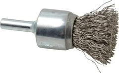Weiler - 3/4" Brush Diam, Crimped, End Brush - 1/4" Diam Steel Shank, 22,000 Max RPM - Exact Industrial Supply