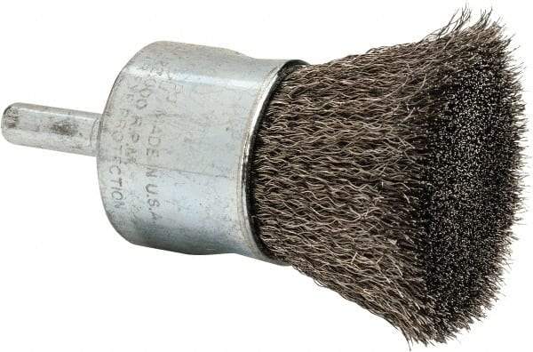 Weiler - 1" Brush Diam, Crimped, End Brush - 1/4" Diam Steel Shank, 22,000 Max RPM - Exact Industrial Supply