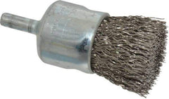 Weiler - 1" Brush Diam, Crimped, End Brush - 1/4" Diam Steel Shank, 22,000 Max RPM - Exact Industrial Supply