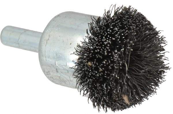 Weiler - 1-1/4" Brush Diam, Crimped, Flared End Brush - 1/4" Diam Shank, 20,000 Max RPM - Exact Industrial Supply