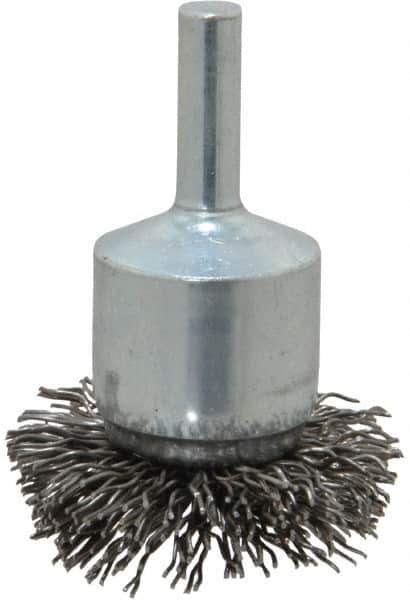 Weiler - 1-1/2" Brush Diam, Crimped, Flared End Brush - 1/4" Diam Shank, 20,000 Max RPM - Exact Industrial Supply