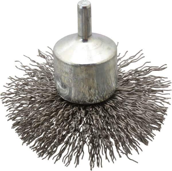 Weiler - 3" Brush Diam, Crimped, Flared End Brush - 1/4" Diam Shank, 16,000 Max RPM - Exact Industrial Supply