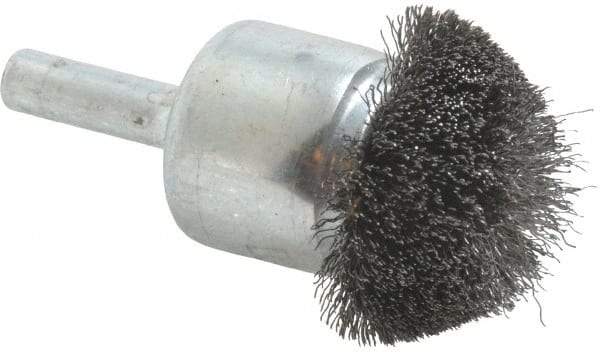 Weiler - 1-1/4" Brush Diam, Crimped, Flared End Brush - 1/4" Diam Shank, 20,000 Max RPM - Exact Industrial Supply