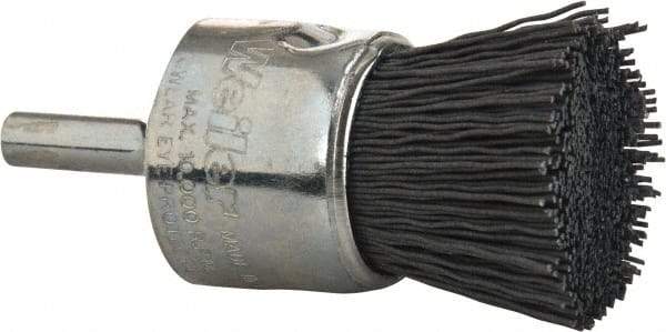 Weiler - 320 Grit, 1" Brush Diam, Crimped, End Brush - Extra Fine Grade, 1/4" Diam Shank, 10,000 Max RPM - Exact Industrial Supply