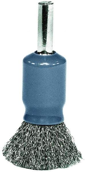 Weiler - 1/2" Brush Diam, Crimped, End Brush - 1/4" Diam Shank, 25,000 Max RPM - Exact Industrial Supply