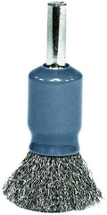 Weiler - 1/2" Brush Diam, Crimped, End Brush - 1/4" Diam Shank, 25,000 Max RPM - Exact Industrial Supply