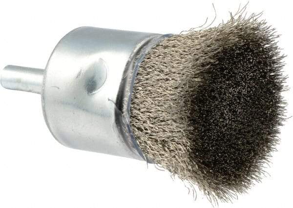 Weiler - 1" Brush Diam, Crimped, End Brush - 1/4" Diam Shank, 22,000 Max RPM - Exact Industrial Supply