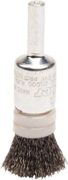 Weiler - 1/2" Brush Diam, Crimped, End Brush - 1/4" Diam Steel Shank, 20,000 Max RPM - Exact Industrial Supply