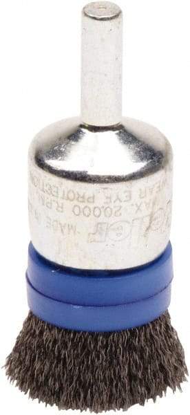 Weiler - 3/4" Brush Diam, Crimped, End Brush - 1/4" Diam Steel Shank, 20,000 Max RPM - Exact Industrial Supply
