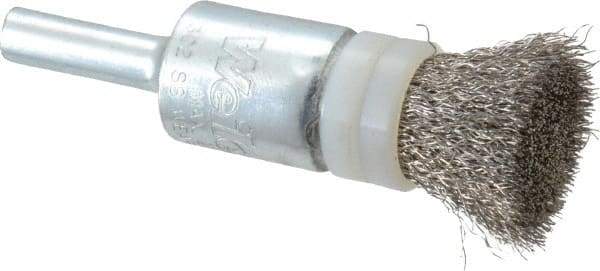 Weiler - 1/2" Brush Diam, Crimped, End Brush - 1/4" Diam Steel Shank, 20,000 Max RPM - Exact Industrial Supply