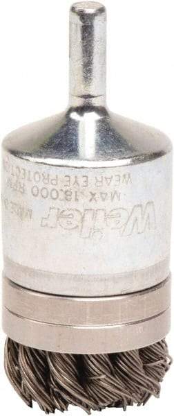 Weiler - 1-1/8" Brush Diam, Knotted, End Brush - 1/4" Diam Shank, 18,000 Max RPM - Exact Industrial Supply