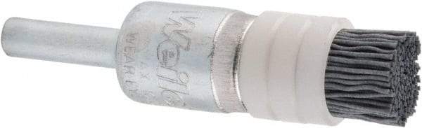 Weiler - 320 Grit, 1/2" Brush Diam,Crimped, End Brush - Extra Fine Grade, 1/4" Diam Shank, 10,000 Max RPM - Exact Industrial Supply