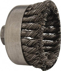 Weiler - 4" Diam, 5/8-11 Threaded Arbor, Steel Fill Cup Brush - 0.035 Wire Diam, 1-1/4" Trim Length, 9,000 Max RPM - Exact Industrial Supply