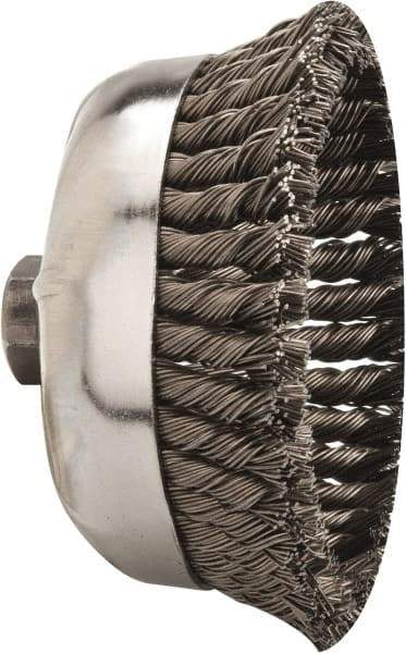 Weiler - 6" Diam, 5/8-11 Threaded Arbor, Steel Fill Cup Brush - 0.035 Wire Diam, 1-3/8" Trim Length, 6,600 Max RPM - Exact Industrial Supply