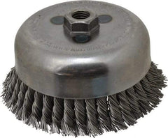 Weiler - 6" Diam, 5/8-11 Threaded Arbor, Steel Fill Cup Brush - 0.035 Wire Diam, 1-3/8" Trim Length, 6,600 Max RPM - Exact Industrial Supply