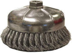 Weiler - 3-1/2" Diam, 5/8-11 Threaded Arbor, Steel Fill Cup Brush - 0.02 Wire Diam, 1-1/4" Trim Length, 9,000 Max RPM - Exact Industrial Supply