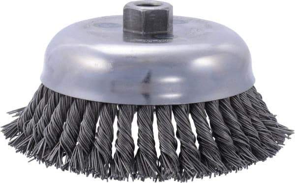 Weiler - 6" Diam, 5/8-11 Threaded Arbor, Steel Fill Cup Brush - 0.035 Wire Diam, 1-5/8" Trim Length, 6,000 Max RPM - Exact Industrial Supply