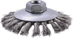 Weiler - 4" OD, 5/8-11 Arbor Hole, Knotted Stainless Steel Wheel Brush - 3/8" Face Width, 3/4" Trim Length, 0.014" Filament Diam, 12,500 RPM - Exact Industrial Supply