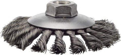 Weiler - 4-1/2" OD, 5/8-11 Arbor Hole, Knotted Steel Wheel Brush - 3/8" Face Width, 1" Trim Length, 0.014" Filament Diam, 12,500 RPM - Exact Industrial Supply
