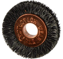 Weiler - 1" OD, 1/4" Arbor Hole, Crimped Steel Wheel Brush - 3/16" Face Width, 1/4" Trim Length, 0.006" Filament Diam, 20,000 RPM - Exact Industrial Supply