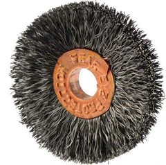 Weiler - 1-1/4" OD, 1/4" Arbor Hole, Crimped Steel Wheel Brush - 1/4" Face Width, 3/8" Trim Length, 0.006" Filament Diam, 20,000 RPM - Exact Industrial Supply