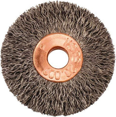 Weiler - 1-3/8" OD, 1/4" Arbor Hole, Crimped Steel Wheel Brush - 1/4" Face Width, 3/8" Trim Length, 0.008" Filament Diam, 20,000 RPM - Exact Industrial Supply