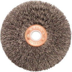 Weiler - 3" OD, 1/2" Arbor Hole, Crimped Steel Wheel Brush - 5/8" Face Width, 1" Trim Length, 0.006" Filament Diam, 20,000 RPM - Exact Industrial Supply