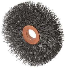 Weiler - 3" OD, 1/2" Arbor Hole, Crimped Steel Wheel Brush - 5/8" Face Width, 1" Trim Length, 0.0104" Filament Diam, 20,000 RPM - Exact Industrial Supply