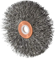 Weiler - 3" OD, 1/2" Arbor Hole, Crimped Steel Wheel Brush - 5/8" Face Width, 1" Trim Length, 0.014" Filament Diam, 20,000 RPM - Exact Industrial Supply