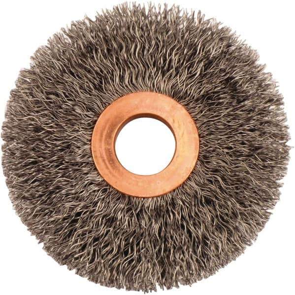 Weiler - 3" OD, 5/8" Arbor Hole, Crimped Steel Wheel Brush - 5/8" Face Width, 15/16" Trim Length, 0.0118" Filament Diam, 20,000 RPM - Exact Industrial Supply