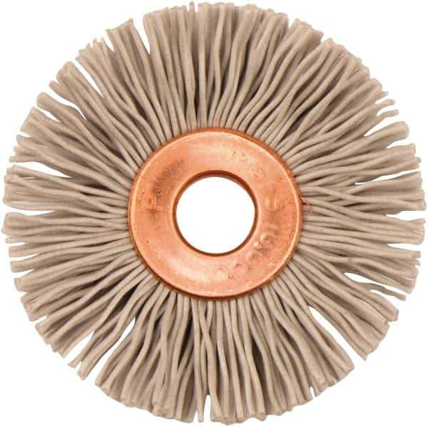 Weiler - 1-3/8" OD, 1/4" Arbor Hole, Nylon Wheel Brush - 5/16" Face Width, 3/8" Trim Length, 0.018" Filament Diam, 10,000 RPM - Exact Industrial Supply